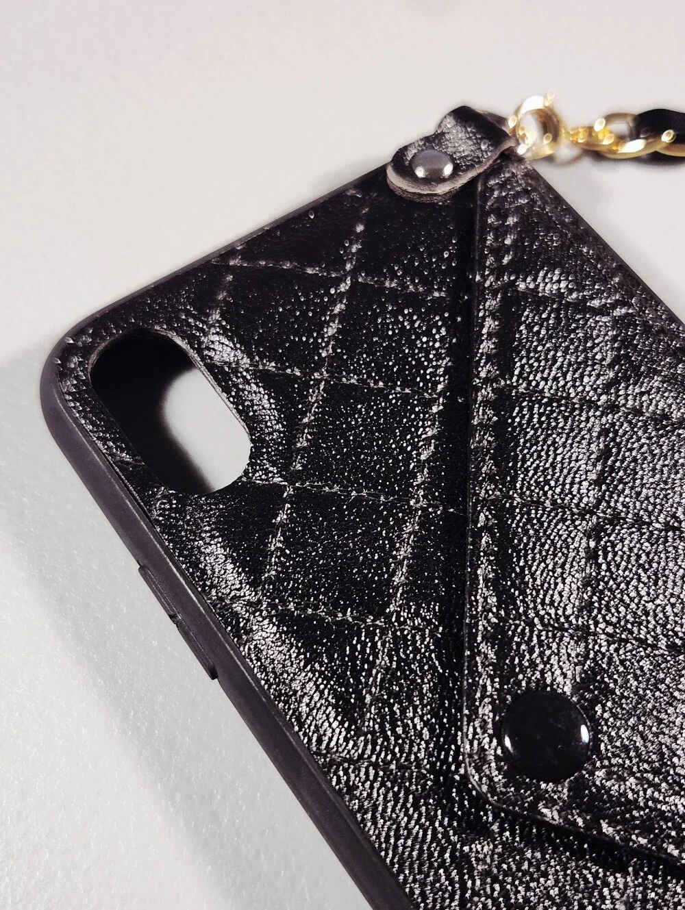 Black Quilted Leather iPhone 11 Pro Case Crossbody Wallet Chain Envelope Card